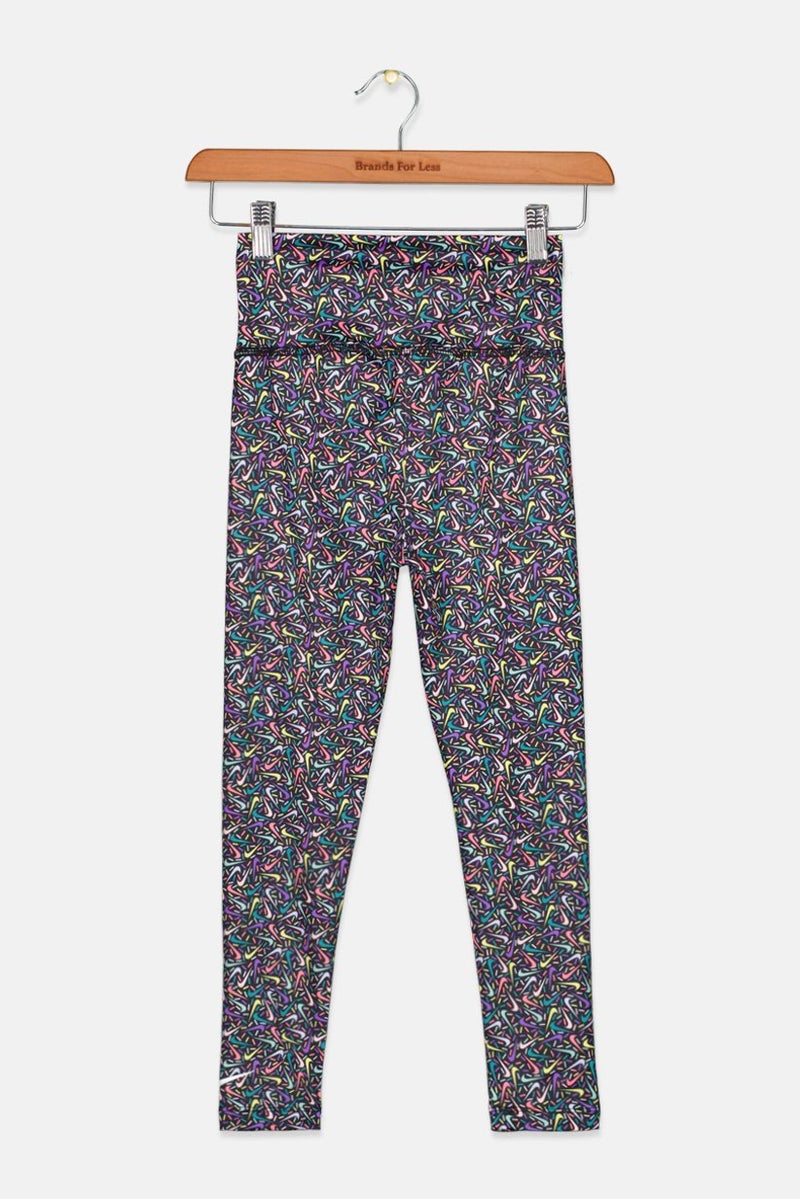 Nike Kids Girl Swoosh Sprinkle All Over Print Legging, Black - Image 2