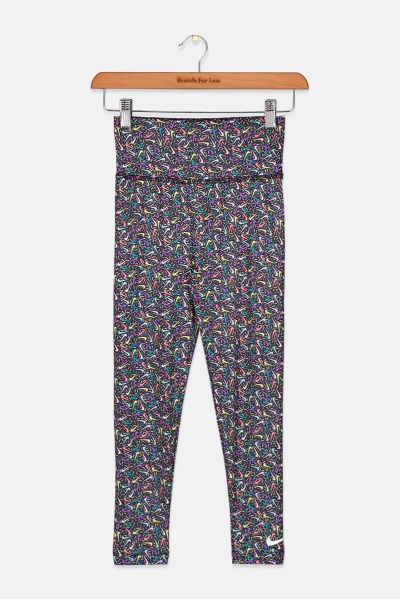 Nike Kids Girl Swoosh Sprinkle All Over Print Legging, Black - Image 1