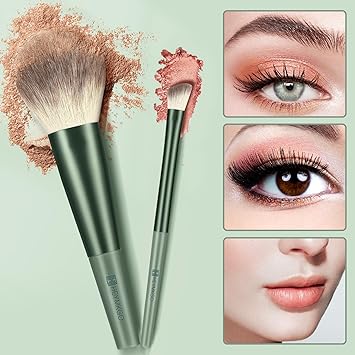HEYMKGO Makeup Brushes 11pcs Premium Synthetic Bristles Green Color Kabuki Foundation Brush Face Lip Eye Makeup Brush Sets Professional with Gift Box - Image 2