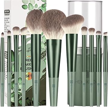 HEYMKGO Makeup Brushes 11pcs Premium Synthetic Bristles Green Color Kabuki Foundation Brush Face Lip Eye Makeup Brush Sets Professional with Gift Box - Image 1