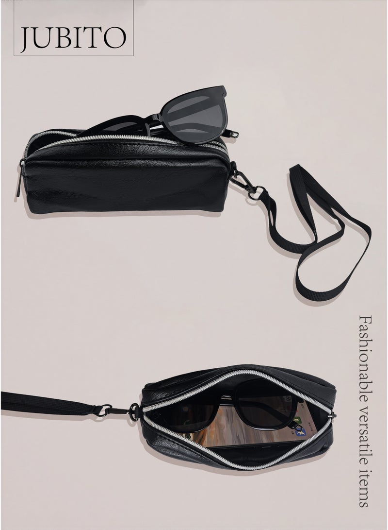 JUBITO sunglasses case, simple lanyard-style sunglasses bag, black soft sunglasses storage bag, suitable for both women and men - Image 3