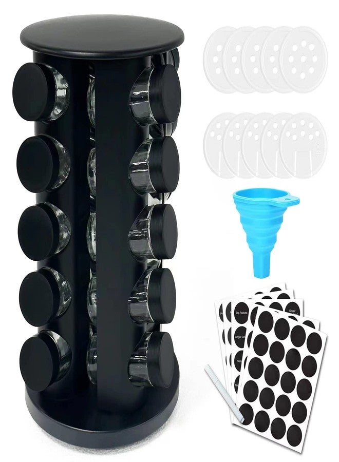 KALINCO Rotating Spice Rack Organizer, Revolving Spice Rack for Cabinet, Stainless Steel Spice Organizer with Jars(20-Jar) Black - Image 1