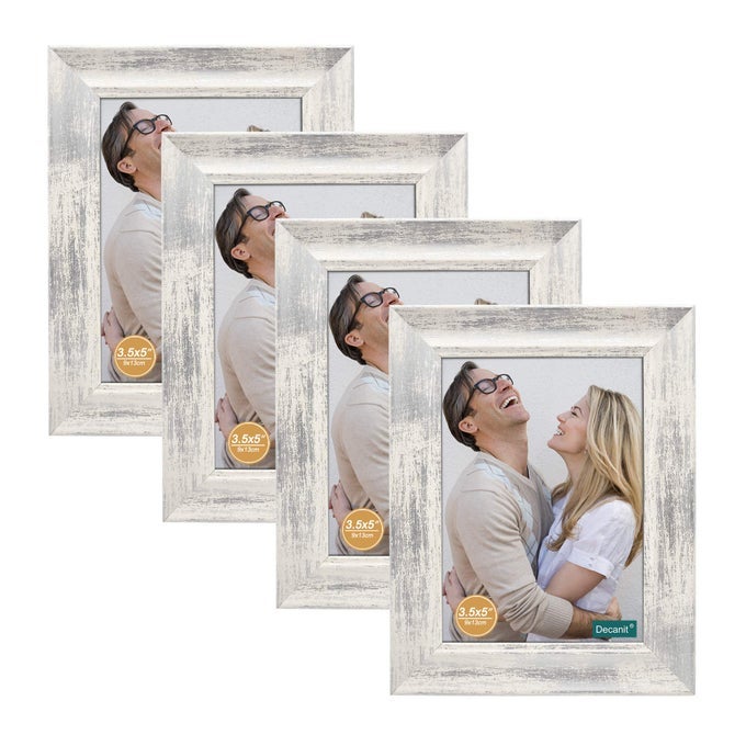 35X5 PICTURE FRAMES RUSTIC DISTRESSED WHITE WOOD PATTERN HIGH DEFINITION GLASS FOR TABLE TOP DISPLAY AND WALL MOUNTING PHOTO FRAMEPACK OF 4