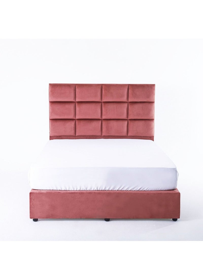 Karnak Square Design Upholstered Velvet Bed Frame Bedroom Furniture Strong And Sturdy Modern Design Wooden Bed | Quiet & Comfortable Bed (Eu - Single 90x200cm, Pink) - Image 3