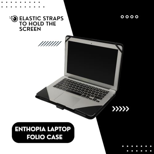 ENTHOPIA 13 to 14 Inches Folio Laptop Case Cover Vegan Leather Compatible for MacBook, Lenovo, Hp, Dell &Other Notebooks - Black - Image 4
