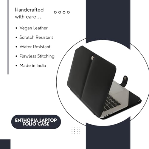 ENTHOPIA 13 to 14 Inches Folio Laptop Case Cover Vegan Leather Compatible for MacBook, Lenovo, Hp, Dell &Other Notebooks - Black - Image 3