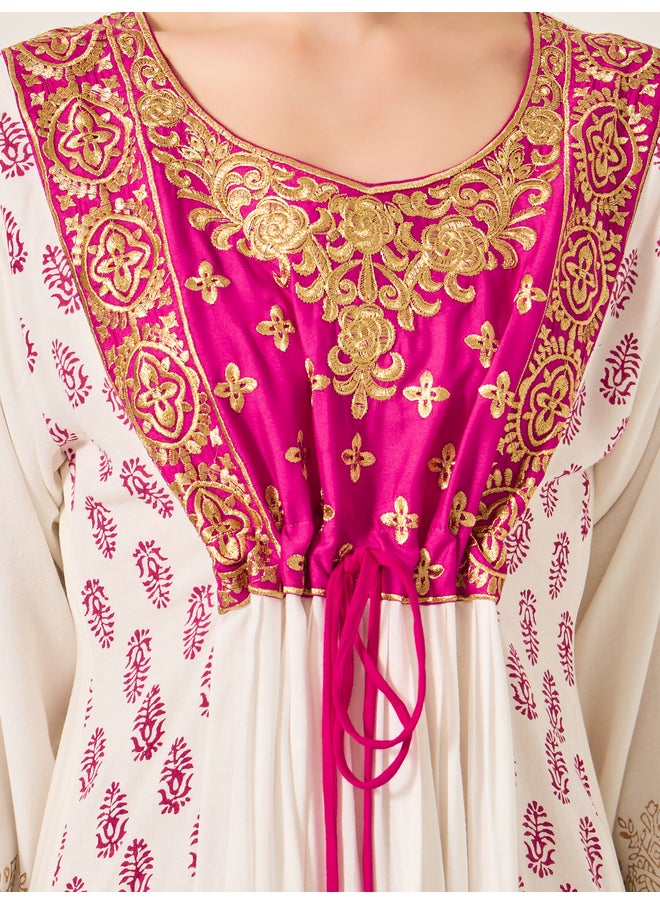 Maxim Creation Maxim Creation Pink Embroidered Detail Cream Maxi Jalabiya  - Image 4