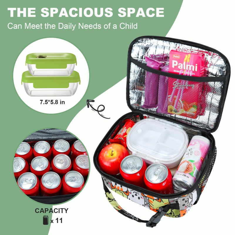 Femuar Kids Lunch Box for Boys Girls Lunch Bag Insulated Durable Lunchbox Children Lunch Tote Bag for School Cat - Image 3