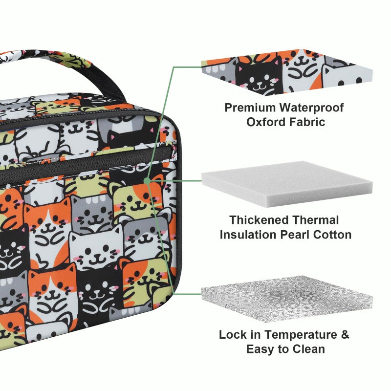 Femuar Kids Lunch Box for Boys Girls Lunch Bag Insulated Durable Lunchbox Children Lunch Tote Bag for School Cat - Image 5