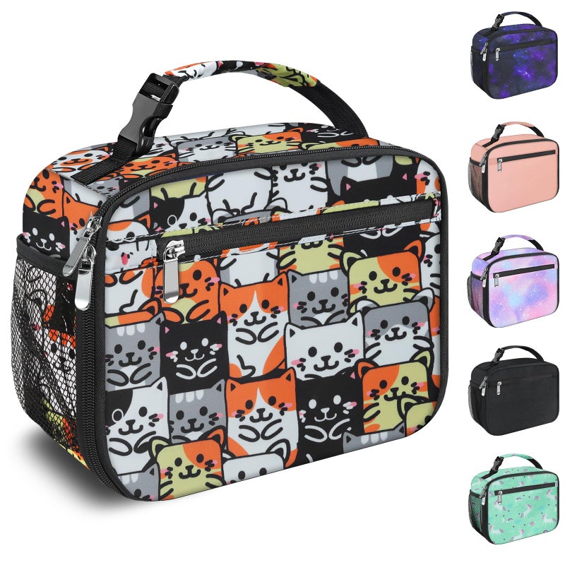 Femuar Kids Lunch Box for Boys Girls Lunch Bag Insulated Durable Lunchbox Children Lunch Tote Bag for School Cat - Image 1