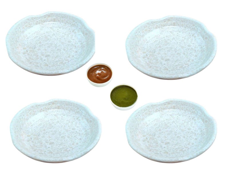 DECOR VIBES Melamine Dahi Bhalla and Chat Plate with 2 Dip Bowl, Snack and Appetizer Plate, Tray for Party and Daily use Serving Platter (Marble White, Dia 6 Inch, Combo 6) - Image 2