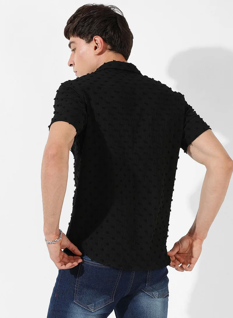 Campus Sutra Men's Black Textured Regular Fit Casual Shirt
