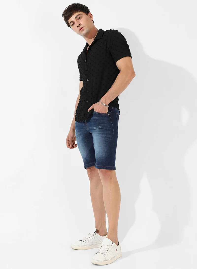 Campus Sutra Men's Black Textured Regular Fit Casual Shirt