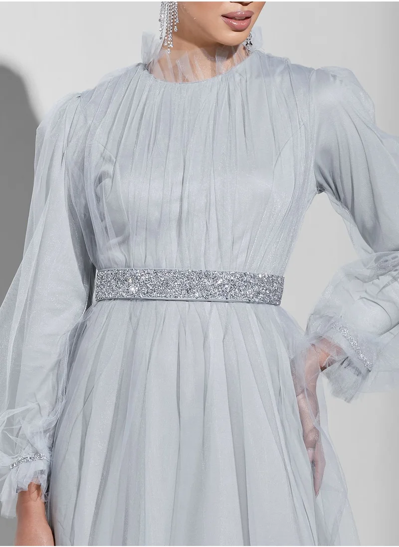 Namshi X Trendyol Embellished Belt Shimmer Dress