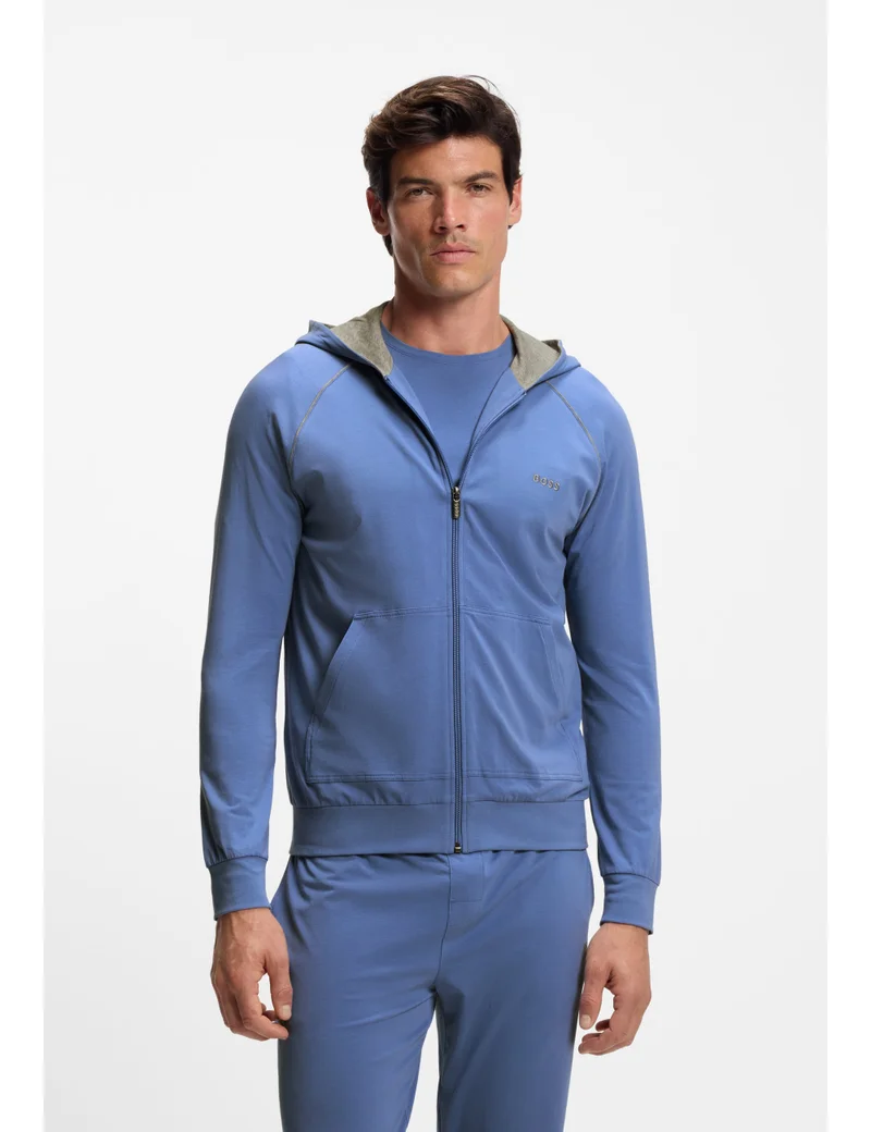 BOSS Stretch-cotton zip-up hoodie with contrast piping
