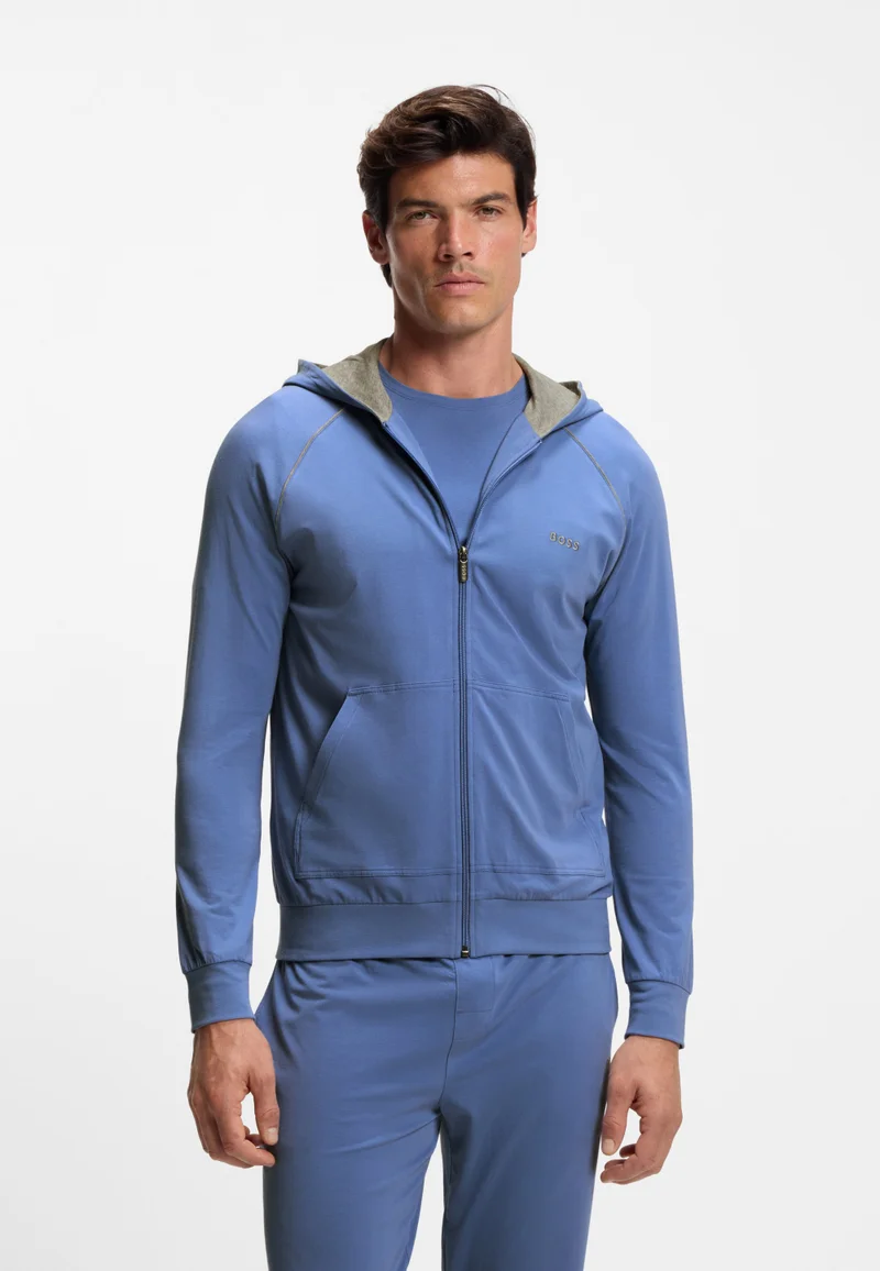 BOSS Zip-up hoodie in stretch cotton with embroidered logo