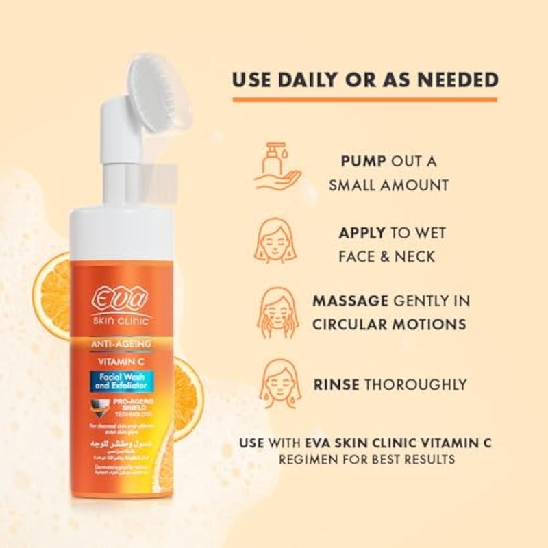 Eva Skin Clinic Vitamin C Facial Wash and Exfoliator for Deep Cleansing Brightening and Glowing Skin Face Cleanser 150 ml - Image 2
