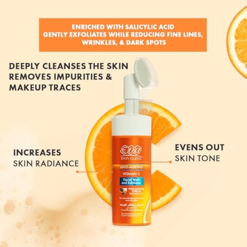 Eva Skin Clinic Vitamin C Facial Wash and Exfoliator for Deep Cleansing Brightening and Glowing Skin Face Cleanser 150 ml - Image 3