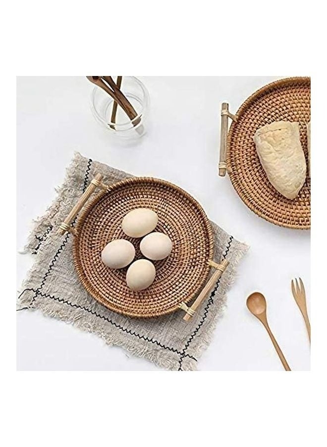 Round Woven Serving Tray with Handles Brown 22cm - Image 4