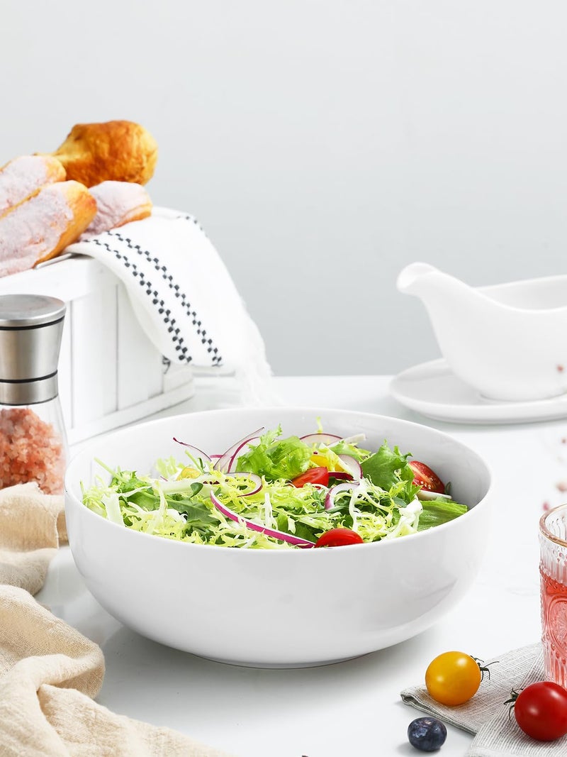 Yedio Pasta Serving Bowls 120 Ounce 9.7” Large Serving Bowls, Porcelain Salad Bowls for Kitchen, Big White Soup Bowls, Oven Dishwasher Safe, Set of 2 - Image 4