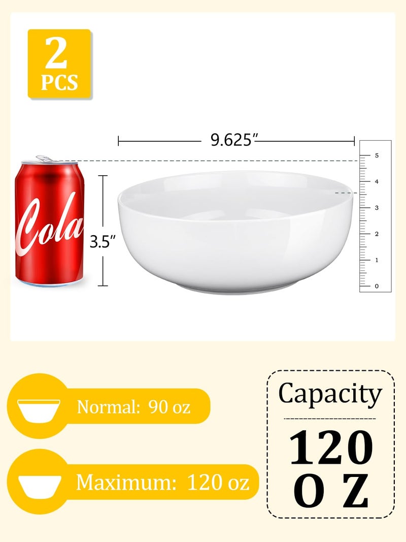 Yedio Pasta Serving Bowls 120 Ounce 9.7” Large Serving Bowls, Porcelain Salad Bowls for Kitchen, Big White Soup Bowls, Oven Dishwasher Safe, Set of 2 - Image 2