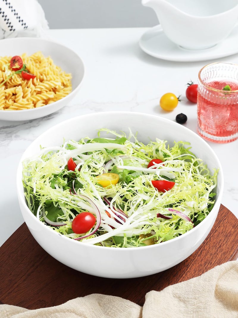 Yedio Pasta Serving Bowls 120 Ounce 9.7” Large Serving Bowls, Porcelain Salad Bowls for Kitchen, Big White Soup Bowls, Oven Dishwasher Safe, Set of 2 - Image 3