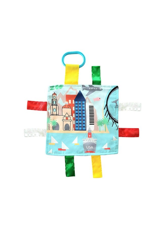 The Learning Lovey Baby Jack & Co 8X8” Learning Lovey San Diego California Tag Toys For Babies Baby Crinkle Toys Soft & Safe Learn Usa Cities And Shapes Ideal Baby Toy & Gift Bpa Free W/Stroller Clip  - Image 1