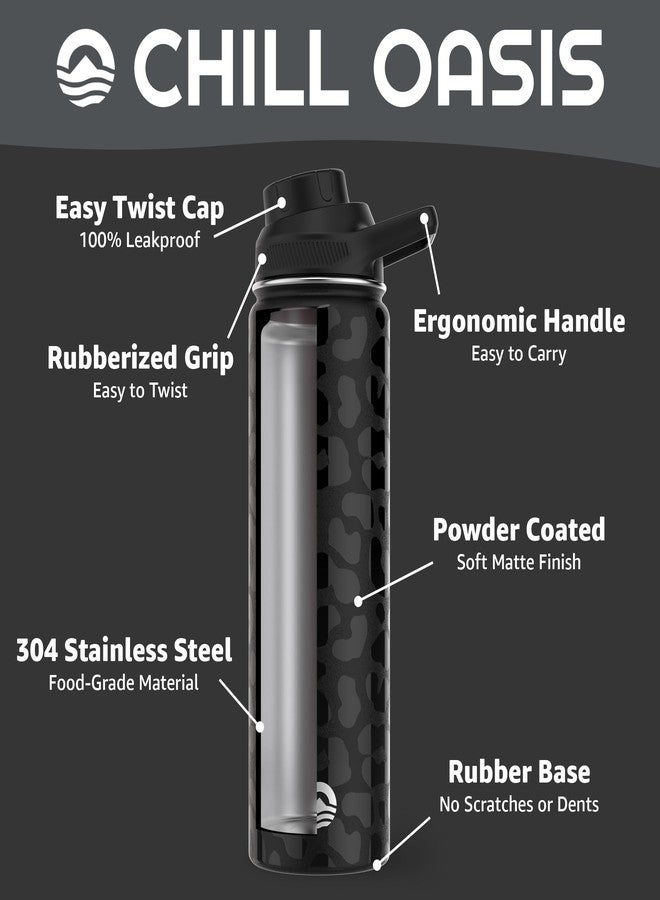 Chill Oasis Water Bottle | Compatible With Popular Flavor Cartridges | BPA Free, Leak Proof, Double-Walled Vacuum Insulated Stainless Steel, and Dishwasher Safe | Cold for 24 Hours (Leopard, 22oz) - Image 3