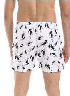 بافون Elastic Waist Self Patterned Swim Short With Sided & Back Pockets - White & Black  - Image 3