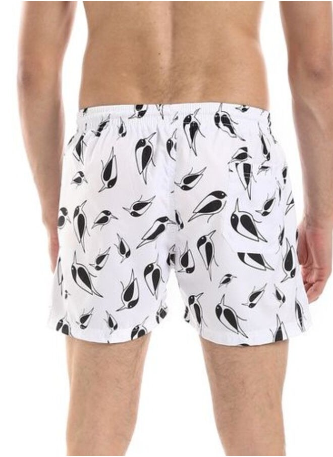 بافون Elastic Waist Self Patterned Swim Short With Sided & Back Pockets - White & Black  - Image 3