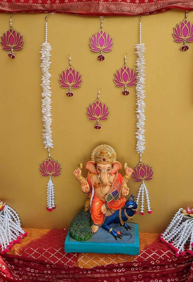 StepsToDo StepsToDo Colorful Wall and Door Hanging Garlands Combo Set with 4 Long Garlands and 12 Hanging Lotus Traditional Handicraft. Festive Home Decoration. Events Decoration. Backdrop. (Large, 2)  - Image 1
