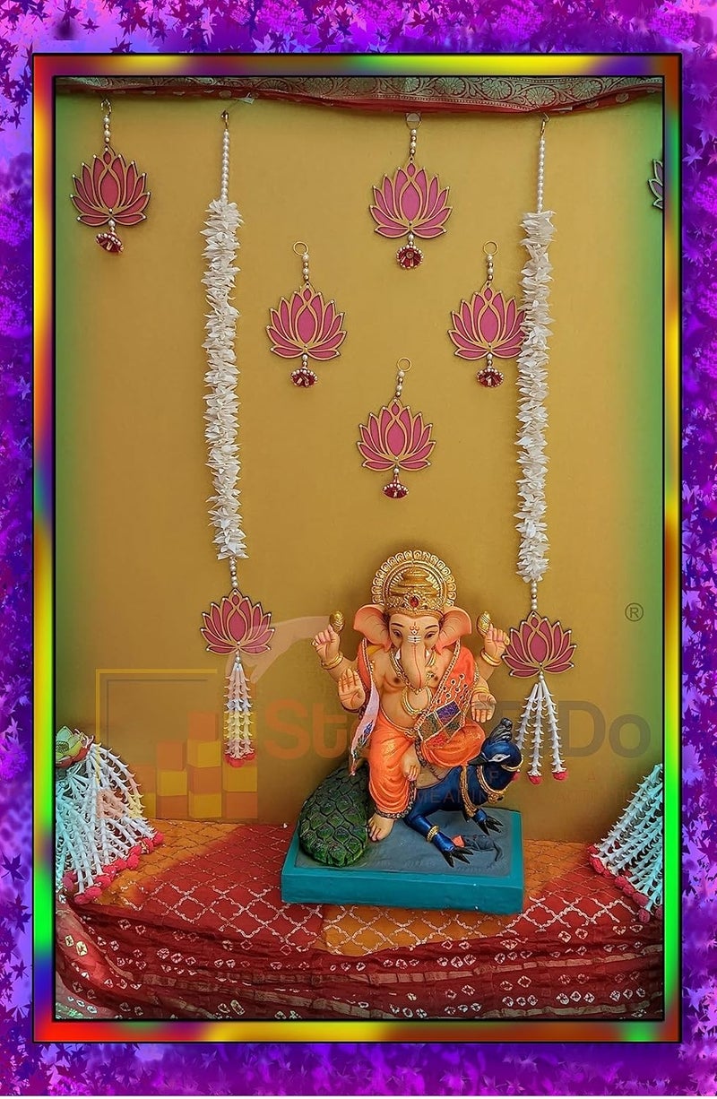 StepsToDo StepsToDo Colorful Wall and Door Hanging Garlands Combo Set with 4 Long Garlands and 12 Hanging Lotus Traditional Handicraft. Festive Home Decoration. Events Decoration. Backdrop. (Large, 2)  - Image 3