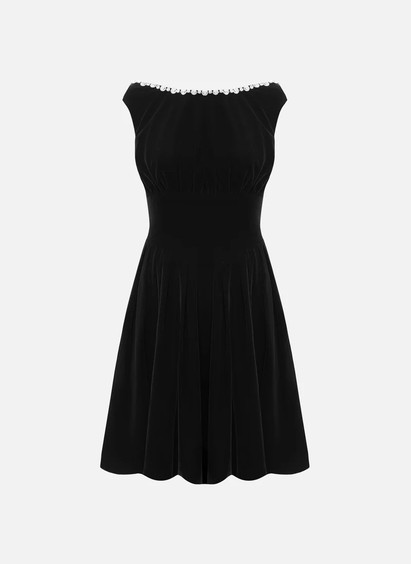 Lichi  Velvet mini dress with collar embellishment for Women | Best Price UAE