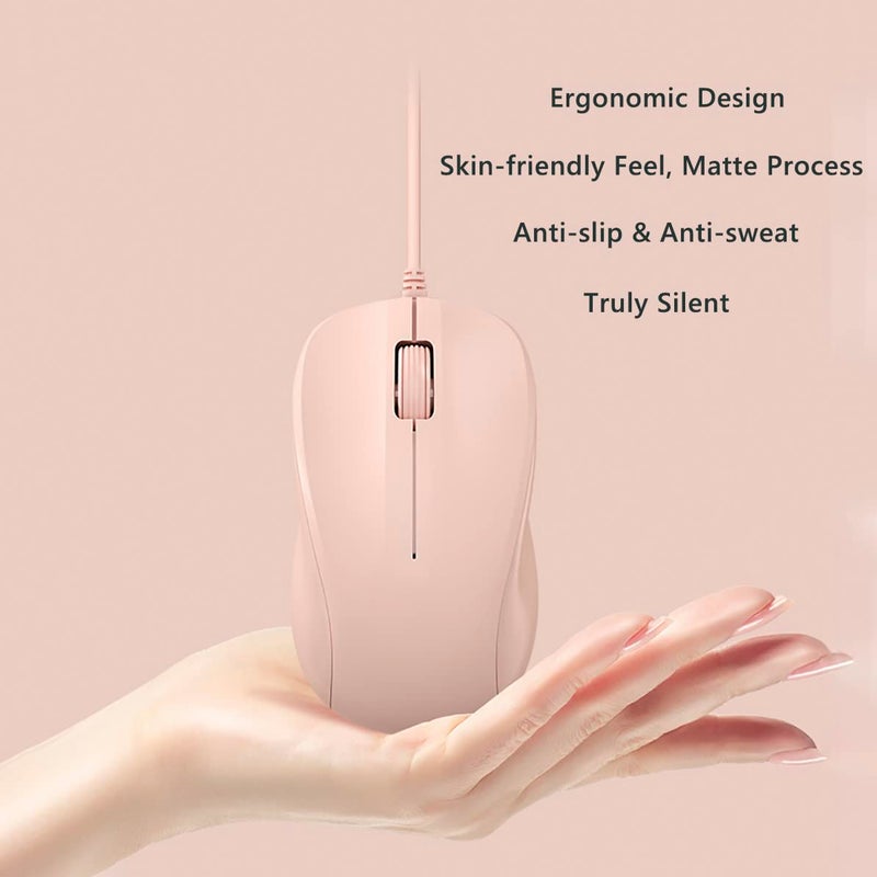 CORN USB Silent Wired Computer Mouse with Easy Click for Office and Home, 1200DPI, Premium and Portable, Compatible with Windows PC, Laptop, Desktop, Notebook (Pink) - Image 4