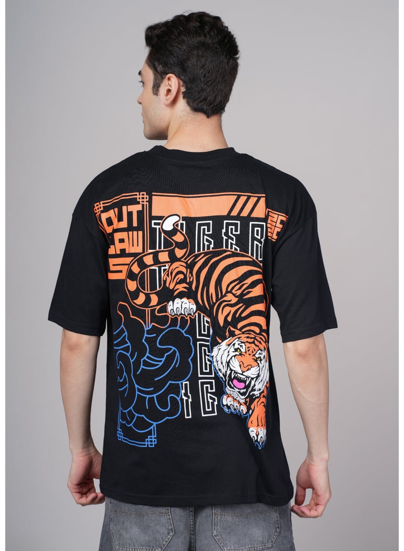 OUTLAWS Graphic Printed Cotton Oversized Drop Shoulder T-shirt for Men - Image 3