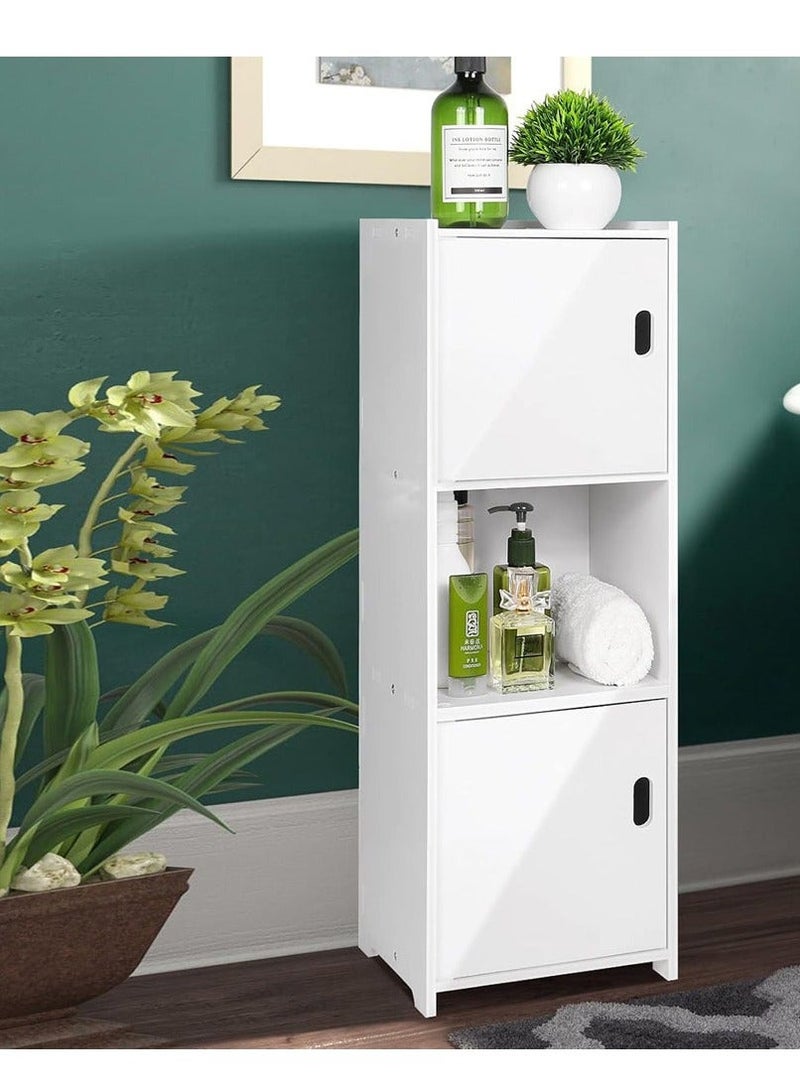 FFD White Waterproof Bathroom Cabinet with Open Shelves and Cupboard Doors – Sturdy Storage Unit for Bathroom, Bedroom, Kitchen, and Hallway, Easy Assembly - Image 2