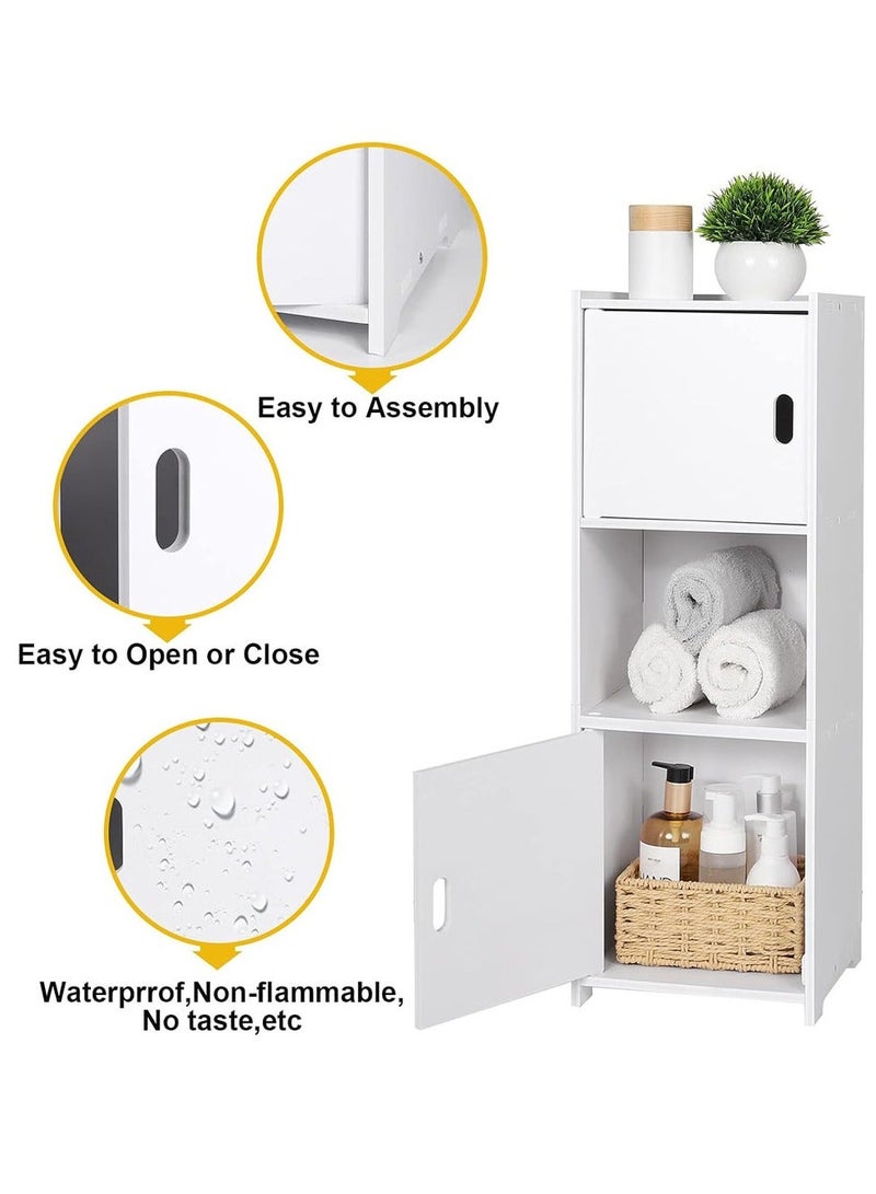 FFD White Waterproof Bathroom Cabinet with Open Shelves and Cupboard Doors – Sturdy Storage Unit for Bathroom, Bedroom, Kitchen, and Hallway, Easy Assembly - Image 5