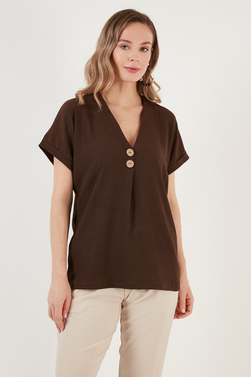 Lela Button Detailed V-Neck Blouse Women's Blouse 5865567  - Image 2