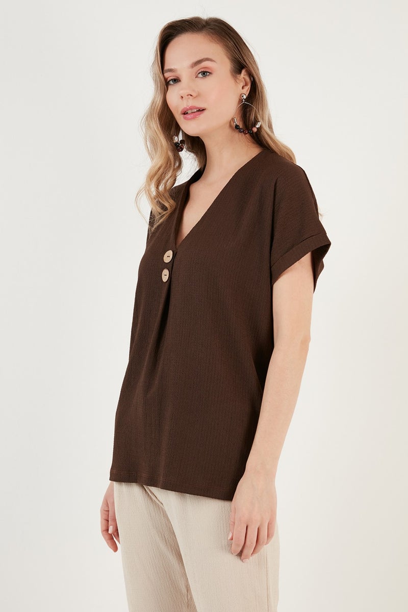Lela Button Detailed V-Neck Blouse Women's Blouse 5865567  - Image 4