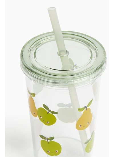 H&M Patterned plastic mug with a straw