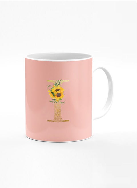 Designer Printed Coffee Mug 11oz Ceramic Personalised Gift Mugs Cup Custom Monogram Initial Letter Floral Pattern Alphabet I (Hot Pink)