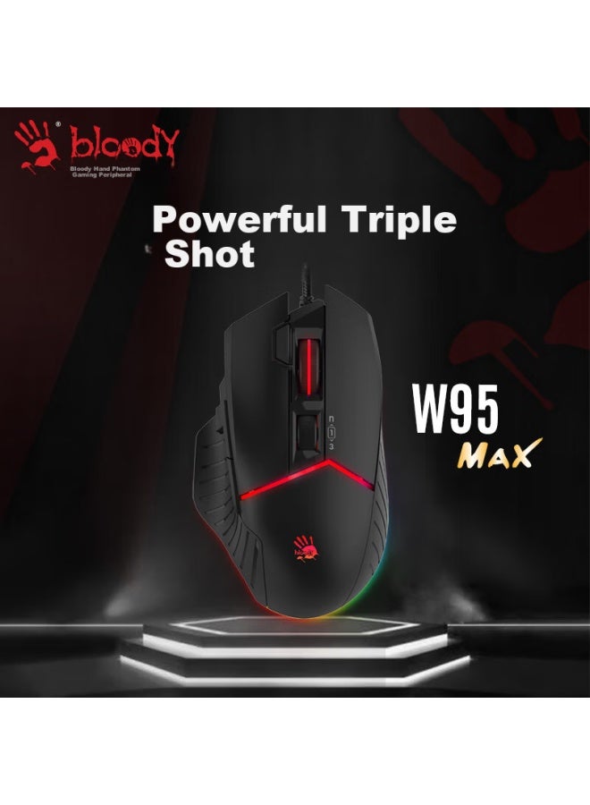 A4TECH ماوس الألعاب السلكي A4tech W95max لبرمجة الماكرو، لابتوب ميكانيكي، كمبيوتر مكتبي، ببجي، ليج أوف ليجندز، ماوس الألعاب بلود هاند فانتوم، أسود - Image 2
