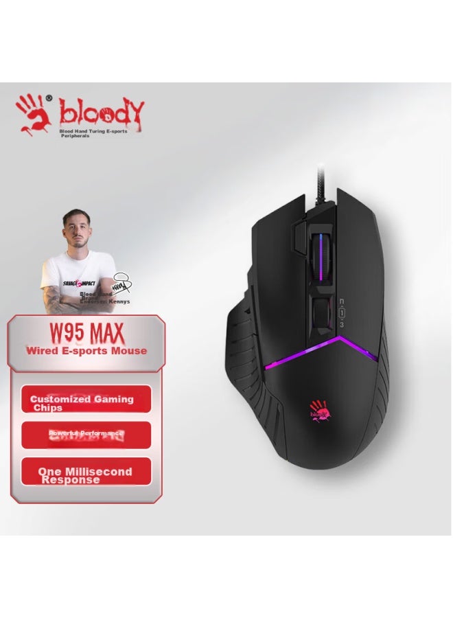 A4TECH ماوس الألعاب السلكي A4tech W95max لبرمجة الماكرو، لابتوب ميكانيكي، كمبيوتر مكتبي، ببجي، ليج أوف ليجندز، ماوس الألعاب بلود هاند فانتوم، أسود - Image 1