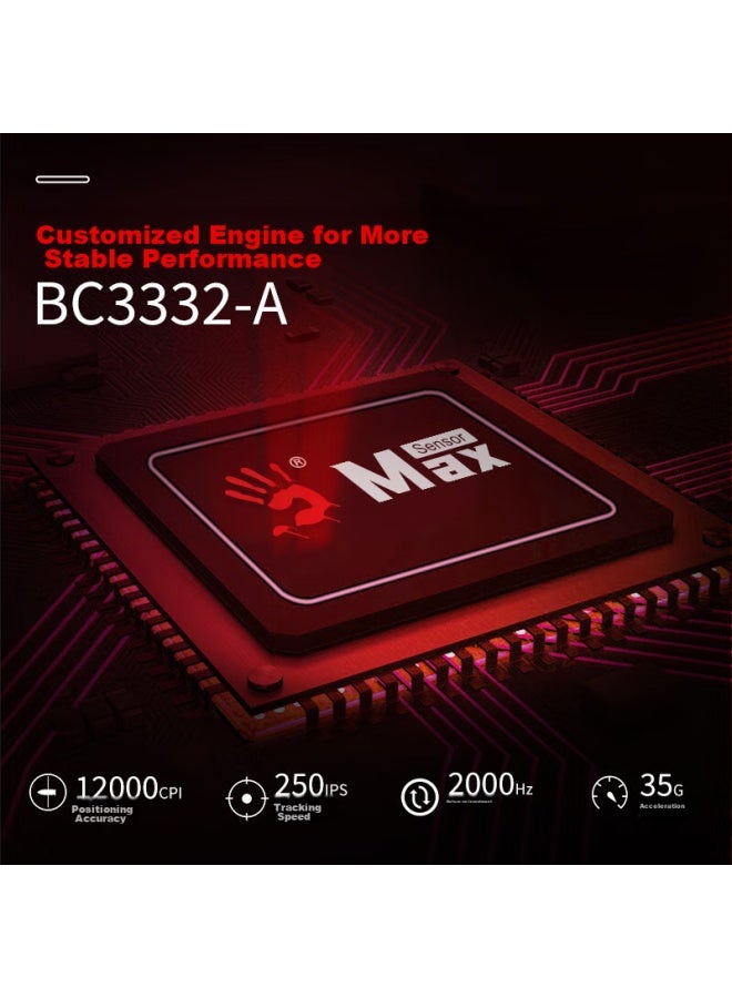 A4TECH ماوس الألعاب السلكي A4tech W95max لبرمجة الماكرو، لابتوب ميكانيكي، كمبيوتر مكتبي، ببجي، ليج أوف ليجندز، ماوس الألعاب بلود هاند فانتوم، أسود - Image 5