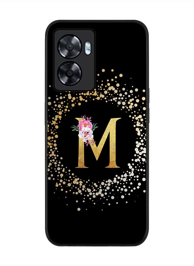 Stylizedd Rugged Black edge case for Oppo A57, Slim fit Rubber Edges Thin Cover -  Custom Monogram Initial Letter Floral Pattern Alphabet - M  (Black )  - Image 1
