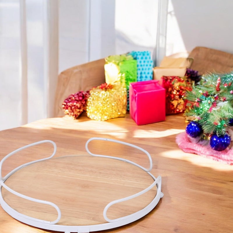 Go Hooked Wooden Tray with White Sturdy Metal Base - Ideal for Serving, Storing & Home Decoration, Round Rustic Tray with Handles for Kitchen, Dining & Living Room, Ideal for Gifting. - Image 4