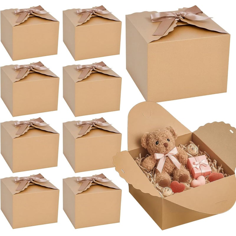 VGOODALL 10PCS Gift Boxes 47 x 47 x 35 Brown Candy Boxes with Ribbon Mini Kraft Paper Party Favors for Candy Cookie Chocolate GiftsParty Supplies - Image 2