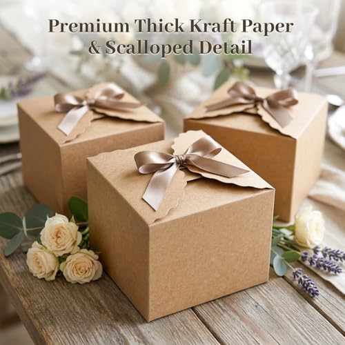 VGOODALL 10PCS Gift Boxes 47 x 47 x 35 Brown Candy Boxes with Ribbon Mini Kraft Paper Party Favors for Candy Cookie Chocolate GiftsParty Supplies - Image 3