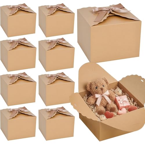 VGOODALL 10PCS Gift Boxes 47 x 47 x 35 Brown Candy Boxes with Ribbon Mini Kraft Paper Party Favors for Candy Cookie Chocolate GiftsParty Supplies - Image 1