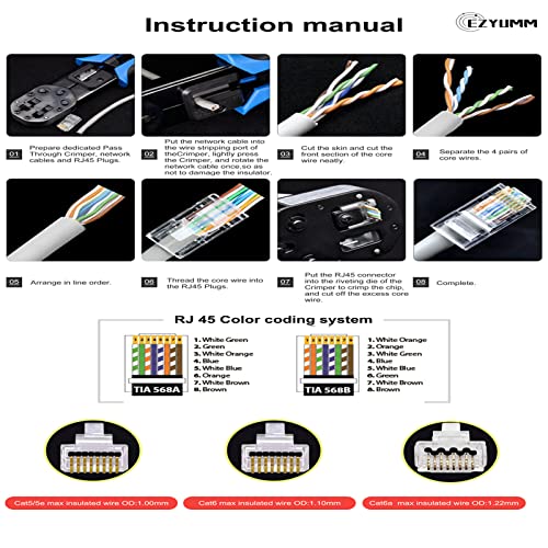 EZYUMM 100-Pack RJ45 Pass Through Connector, RJ45 Connectors, Premium Cat 6 Connectors 8P8C Gold Plated, Pass Through RJ45 Cat6 Cat 5 Connector Ends for Solid or Stranded UTP Ethernet Cable - Image 5